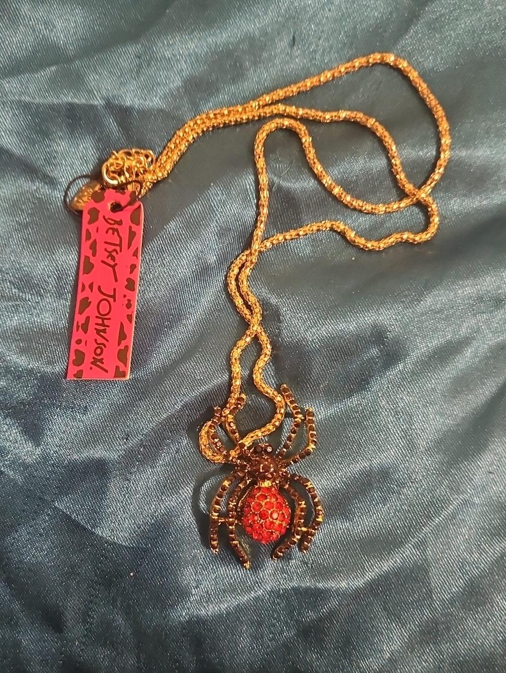 Betsey Johnson Gold-Tone Necklace with Red Crystal Spider Pendant